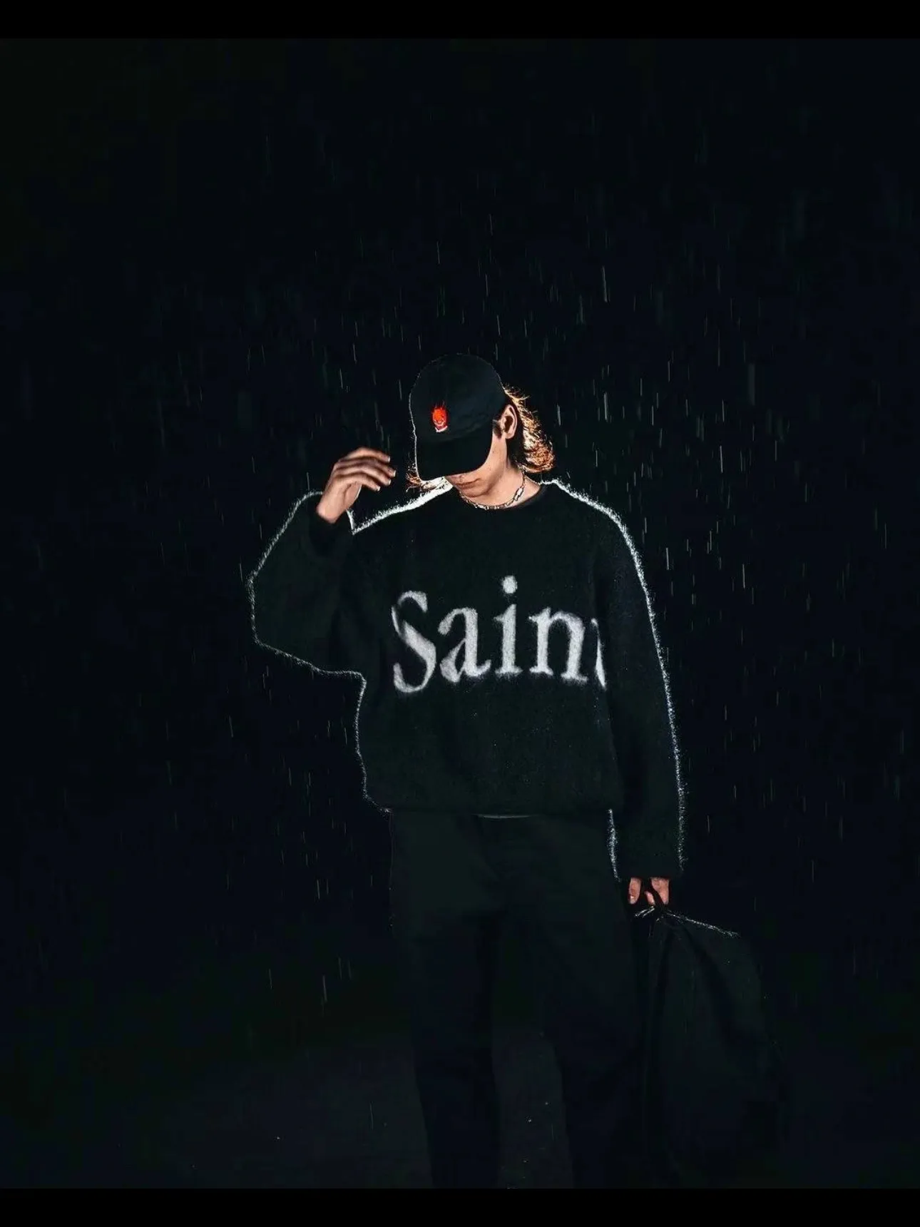 ❥4029#P226 SAINT Mxxxxxx × DENIM TERAS mohair sweater long sleeves BTS same style loose short design + fluffy version same style for men and women Color: Black Size: S M L XL
